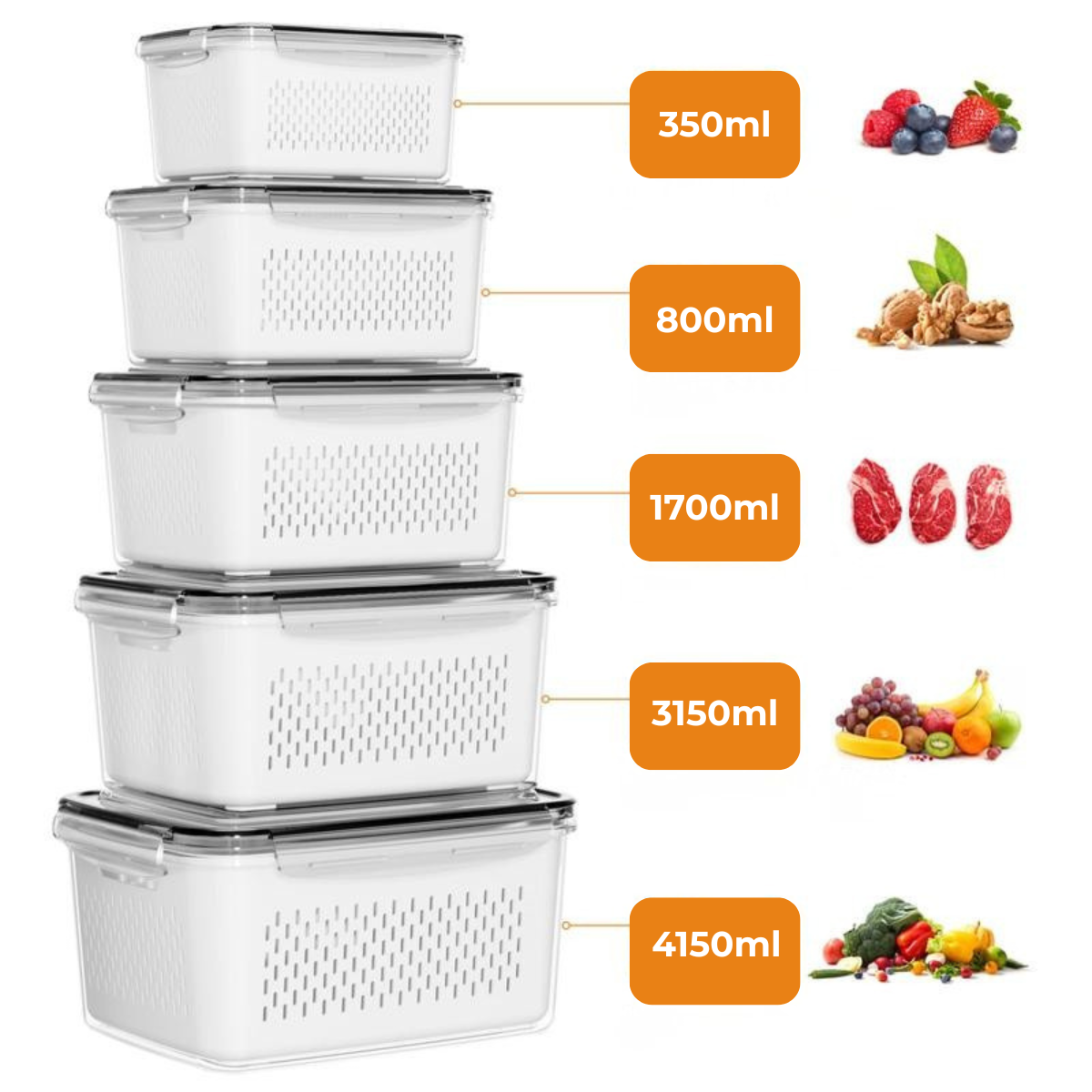 FreshBox - Pack de 5 boîtes pour un frigo parfaitement organisé